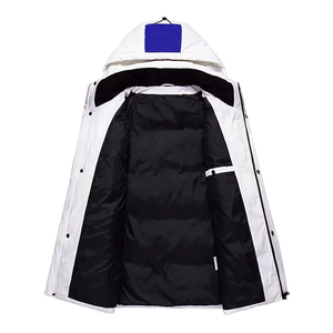 Veste matelassée à capuche pour homme avec logo personnalisé, blanche, imperméable, décontractée, pour l'hiver, avec doublure en polaire polyester, fermeture éclair - Product Image 2