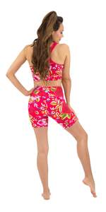 Shorts Activewear Femme Taille Basse à Imprimé Floral, Séchage Rapide, Respirant, en Coton Spandex, avec Cordon de Serrage, Tricoté - Product Image 3