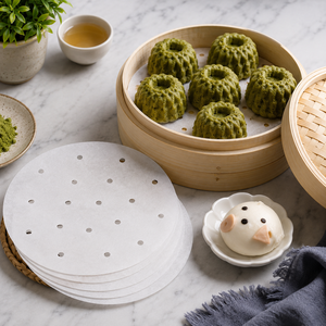 Eco-friendly Recycled Pulp Steaming Paper Liners for <b>Bamboo</b> Steamers with Silicon Coating Food Grade Parchment <b>Sheets</b> 10pcs - Product Image 2