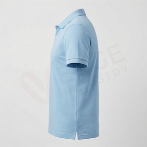 Polo en piqué 100% coton bleu clair à manches courtes pour homme, décontracté, respirant, coupe classique, design tricoté uni - Product Image 3