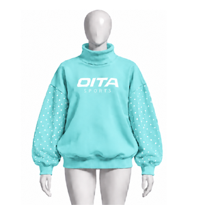 Sudadera Aqua Oversize para Mujer con Cuello Simulado y Mangas con Perlas, Estilo Holgado, Casual, Streetwear, Manga Larga, Moda de Invierno - Product Image 1