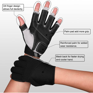 Gants de haute qualité à doigts 3/4 ou entièrement couvrants, avec paume rembourrée, sans doigts, pour hommes, femmes et jeunes, pour sports nautiques, noirs - Product Image 2