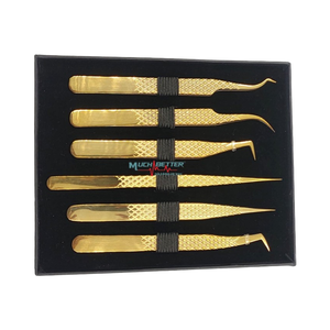 Pinzas de extensión de pestañas de volumen hechas a mano Pinzas de pestañas de punta de fibra Pinzas de pestañas Pakistán Venta al por mayor plasma Oro - Product Image 1
