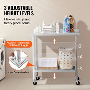 Table de travail en acier inoxydable pour cuisine commerciale, robuste, 24 x 36 x 40 pouces, avec roulettes, plan de travail en métal pour la préparation des aliments - Product Image 5
