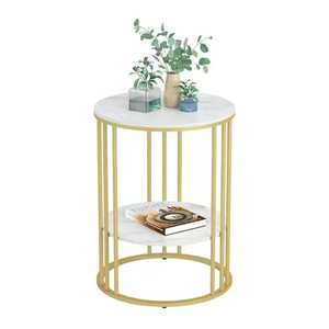 Modern Round White <b>Marble</b> <b>Side</b> <b>Table</b> Luxury Gold Metal Pedestal End <b>Table</b> Coffee <b>Table</b> For Living Room Furniture Hotel Villa - Product Image 5