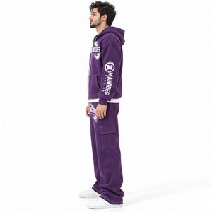 Conjunto de 2 piezas personalizado al por mayor: Sudadera con capucha con cremallera y pantalones cargo relajados, moda urbana de invierno, ropa deportiva, ropa de calle, ropa de marca privada. - Product Image 3