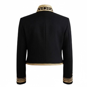 Men's <b>Red</b> Double Breasted Military Style Jacket with Gold Embroidered Buttons Stand Collar Formal Winter Wear - Product Image 3