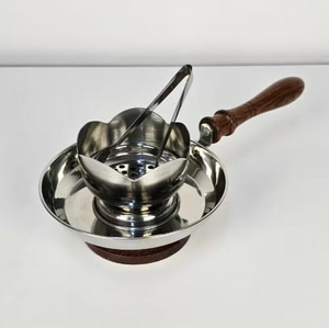Quemador de Bakhoor con mango de madera – Mabkhara árabe tradicional, soporte para incienso y carbón, difusor de acero y madera - Product Image 6