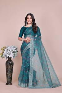 Sari indien de designer Banarasi – Tenue de mariage et de fête en soie douce de haute qualité avec tissage Zari en cuivre, style traditionnel, best-seller, prêt à porter - Product Image 2