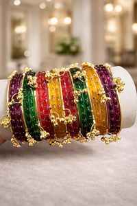 Premium Silver Plated Trendy Multi-Tone Glass Pearl Churiyan <b>Bangle</b> <b>Set</b> Ombre Finish Glitter Accents Custom Colors Traditional - Product Image 3