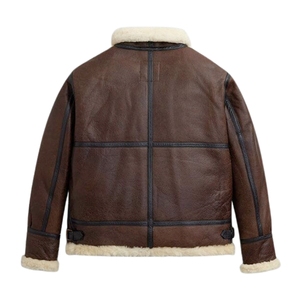Veste bomber classique pour homme en peau de mouton shearling marron foncé B-3 |   Veste de vol pour temps extrêmement froid de la Seconde Guerre mondiale, en laine sherpa épaisse, OEM/ODM - Product Image 4