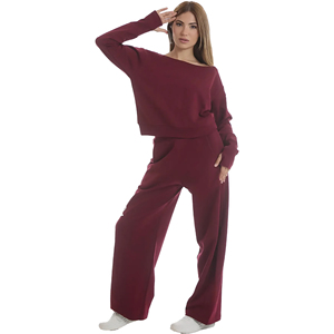 Conjunto Deportivo de Invierno para Mujer, 2 Piezas, con Capucha, Diseño Personalizado, Color Borgoña, 100% Algodón de Primera Calidad, Ecológico - Product Image 1
