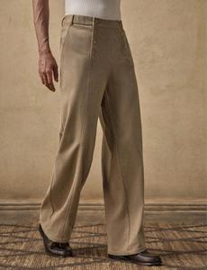 กางเกงขายาวทรงพลีทเอวสูงแบบวินเทจสำหรับผู้ชายติดกระดุมสองเม็ด - Product Image 3