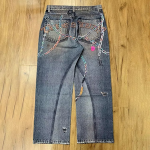 Customizable Washed Light Mid <b>Waist</b> Casual Straight-leg Denim Jeans for Men with Personalized Design - Product Image 1