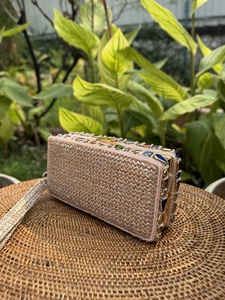 Jute Gem Frame <b>Clutch</b> Bag Handcrafted Natural Jute Evening Handbag with Gem Embellished Frame for Women Party Wear <b>Wedding</b> Gift - Product Image 4