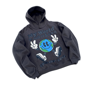 Sweat-shirt à capuche oversize pour homme en coton French Terry, imprimé dessin animé Terre, logo embossé sur le devant, style streetwear décontracté automne - Product Image 4