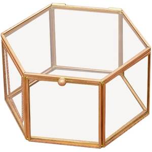Rectangular Glass Jewelry <b>Box</b> with Gold Trim Metal Frame Clear Display Case for Necklace Ring Storage <b>Vanity</b> Desk Use - Product Image 2