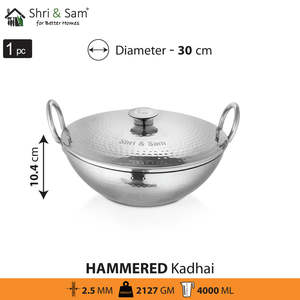 Heavy Weight Hammered Stainless Steel 16 CM Kadhai with SS Lid <b>Cookware</b> - Product Image 5
