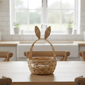 Panier de Pâques en osier tressé à la main avec poignée en forme d'oreille, paniers de rangement festifs en jacinthe d'eau pour les fêtes - Product Image 4