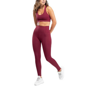 Hot Sale Women 2 Piece Yoga Set High Waist Full Length Leggings Racerback Sports Bra Solid Maroon Activewear Workout <b>Clothing</b> - Product Image 1