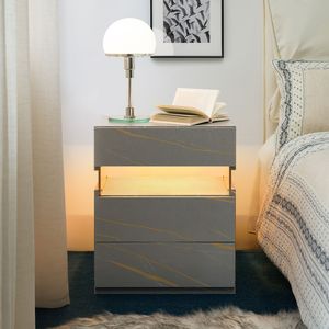 Comodini LED con 3 Cassetti, Tavoli da Notte in Acrilico con Illuminazione LED per Camera da Letto e Soggiorno - Product Image 1