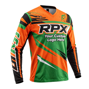 Custom Motocross Jersey Full Sleeve Men's Orange Green Sublimation Print Quick Dry Racing <b>Shirt</b> <b>Motorcycle</b> Motocross Jersey - Product Image 3