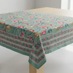 Mantel Rectangular con Diseño Floral Indio, Estampado a Mano - Product Image 3