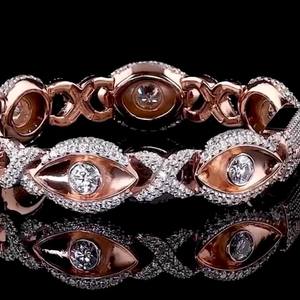 Round Cut Moissanite Diamond Iced Out Hip Hop Eye <b>Bracelet</b> In Rose Tone 925 <b>Silver</b> <b>Adjustable</b> <b>Bracelet</b> For Party Wear Fashion - Product Image 6