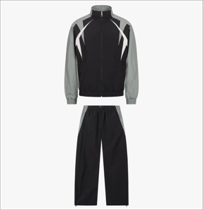 Conjunto Deportivo 2 en 1 para Hombre, Chaqueta y Pantalones con Cierre Completo, Color Negro y Gris, Secado Rápido, Transpirable, Resistente al Viento, Estilo Deportivo, Corte Holgado, para Primavera - Product Image 1