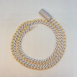 Zinc Alloy Hip Hop Miami Cuban Link Chain Necklace with Diamond Fully Iced Out <b>Silver</b> & 14K Gold Plated Unisex Jewelry - Product Image 1