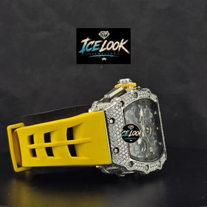 Reloj de Diamantes LOOK JEWELERY para Hombre, Caja Octogonal de Acero Inoxidable, Correa de Acero Inoxidable con Moissanita Amarilla, Números Arábigos, para Niños - Product Image 4