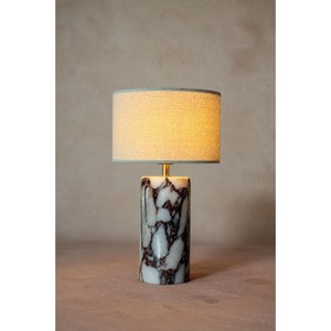Modern Marble Table Lamp With Beige Fabric <b>Shade</b> Round Industrial Design For Indoor <b>Lighting</b> - Product Image 3
