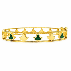 Bracelet jonc en malachite et or pour femme, élégant, motif lierre vert et or, bijou de mode, accessoire de luxe pour le poignet - Product Image 1