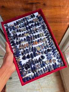 Pareja de Gemas de Sodalita Azul Natural con Inclusiones Verdeazules Profundas, Cabujón de Corte Pera, Piedras Sueltas, MAHNAJ GEMS, para Pendientes - Product Image 4