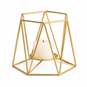 Support de bougie chauffe-plat en métal doré géométrique moderne, style nordique, en fil de fer, pour centre de table de mariage et décoration de maison de luxe - Product Image 1