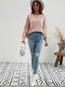 Suéteres casuales de separación simples sueltos de punto con cuello redondo para mujer con estilo para mujer cálida - Product Image 2