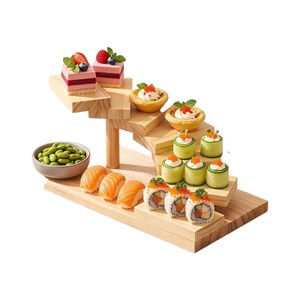 Plateau de service à sushi en bois naturel, présentoir à plusieurs niveaux pour buffet d'hôtel, vente en gros du Vietnam - Product Image 1