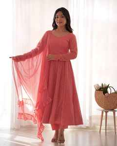 Selling Latest Fashion for Women Long Fox Georgette With Embroidery Anarkali Kurti Gown With Dupatta <b>Wedding</b> Partywear Suit - Product Image 4