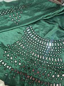 Elegante Top Corto de Satén Azul para Mujer, Cuello en V, Manga Tres Cuartos, Diseño Geométrico Calado, Adorno de Perlas, Blusa de Fiesta para Primavera/Verano - Product Image 3