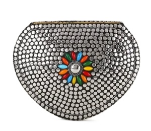 <b>Silver</b> Plated Zinc Alloy <b>Clutch</b> Bag With Enamelled Flower Design Irregular Shape Art Collectible Metal Craft - Product Image 5