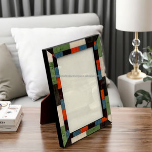 กรอบรูปไม้ทำมือปรับได้ เป็นมิตรกับสิ่งแวดล้อม ลายเรซิ่นหินอ่อนสีน้ำเงิน ดีไซน์ทันสมัย หรูหรา สำหรับตั้งโชว์บนโต๊ะ ตกแต่งบ้าน - Product Image 1