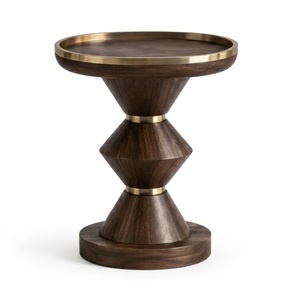 Mesa Auxiliar Redonda de Madera de Mango con Acabado en Nogal y Base de Latón, Personalizada OEM para Exportación SAF, Duradera, para Decoración del Hogar - Product Image 3