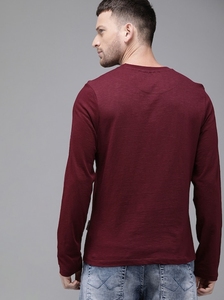 Camisa Casual para Hombre, Color Granate, Manga Corta, Sin Cuello, con Estampado Frontal, 100% Algodón, Transpirable, Verano, ODM - Product Image 5