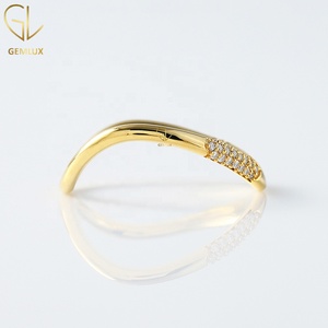 Round Cut Moissanite Diamond, Curve Wedding Band, Chevron Band, Minimalist <b>Stacking</b> Band Dainty Round Moissanite Wedding Band - Product Image 5