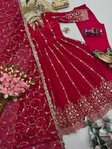 Latest Design Wedding Bridal Indian Traditional EthnicWear Georgette Embroidered Anarkali Dress at Best Wholesale Price Supplier - Product Image 4