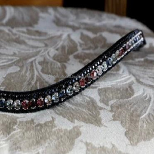 Botón a presión ajustable, bucles con forma de onda, banda de cuero para la frente de caballo, 3 filas, cristales multicolores, diamantes de imitación, banda para la frente de brida hecha a mano - Product Image 1