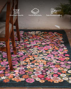 Tapis de salon moderne de luxe, motif floral 3D dense, effet nuit, lavable, en polyester imprimé, antidérapant en latex - Product Image 3