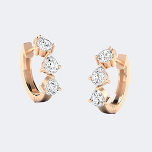 Pendientes de aro tipo huggie de oro con diamantes de laboratorio de corte pera de 0.90 CTW, color VVS VS DEF, forma de pera, corte brillante, engaste de puntas, joyería de aros. - Product Image 2