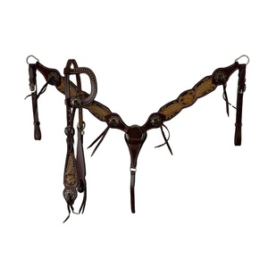 Top Trendy100 % cuero genuino occidental una oreja 2 tonos Headstall y conjunto de cuello de pecho con fabricante de proveedor tallado a mano - Product Image 3