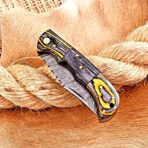 มีดพับเหล็กดามัสกัสเกรดอุตสาหกรรม Nordic Forge ด้ามไม้ Pakka พร้อมปลอกหนัง พกพาสะดวก ใช้สำหรับล่าสัตว์ ตั้งแคมป์ และกิจกรรมกลางแจ้งอื่นๆ - Product Image 5